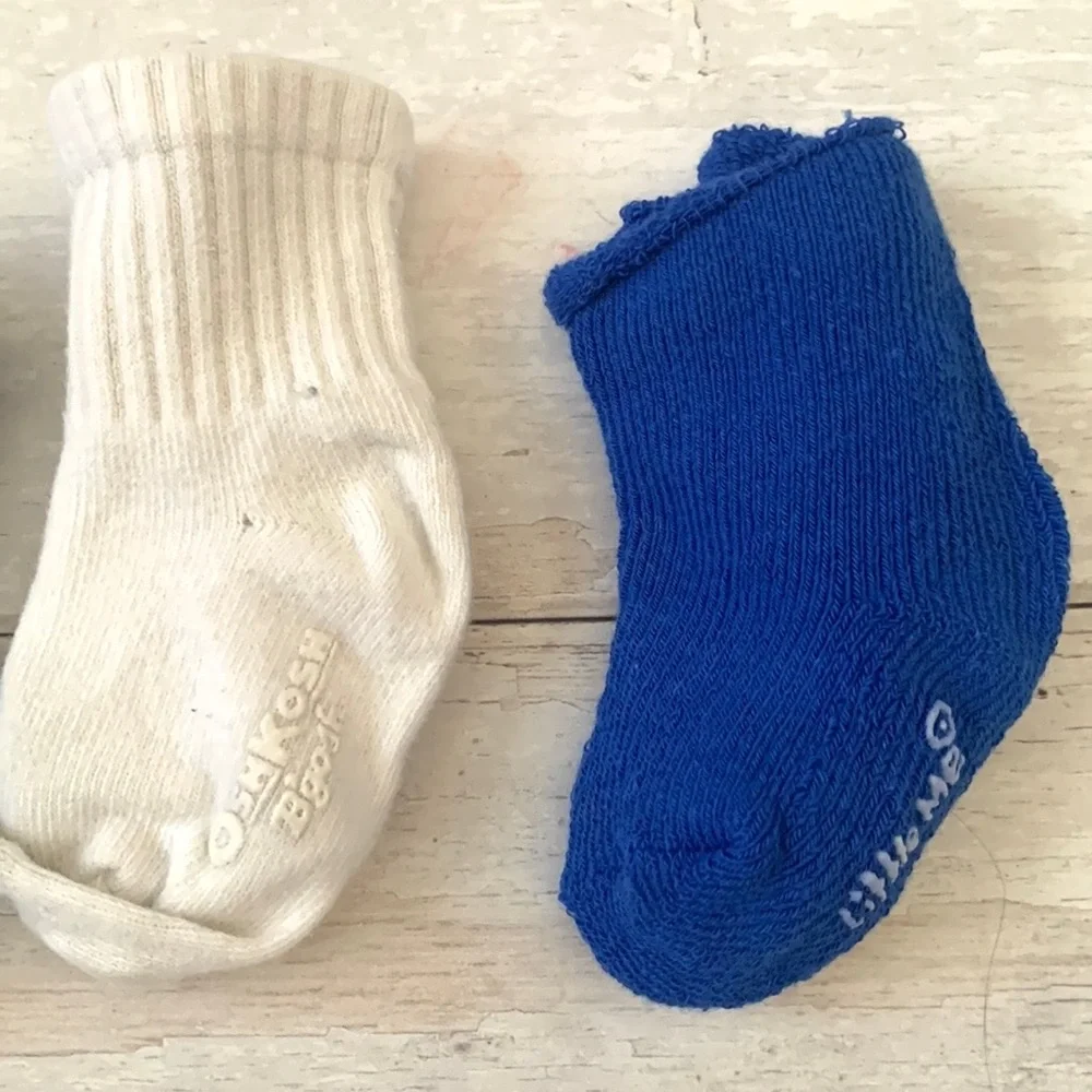 OshKosh 0-6m Baby Boy Crew Socks Bundle Lot 8 Pairs Kids Sock White Blue